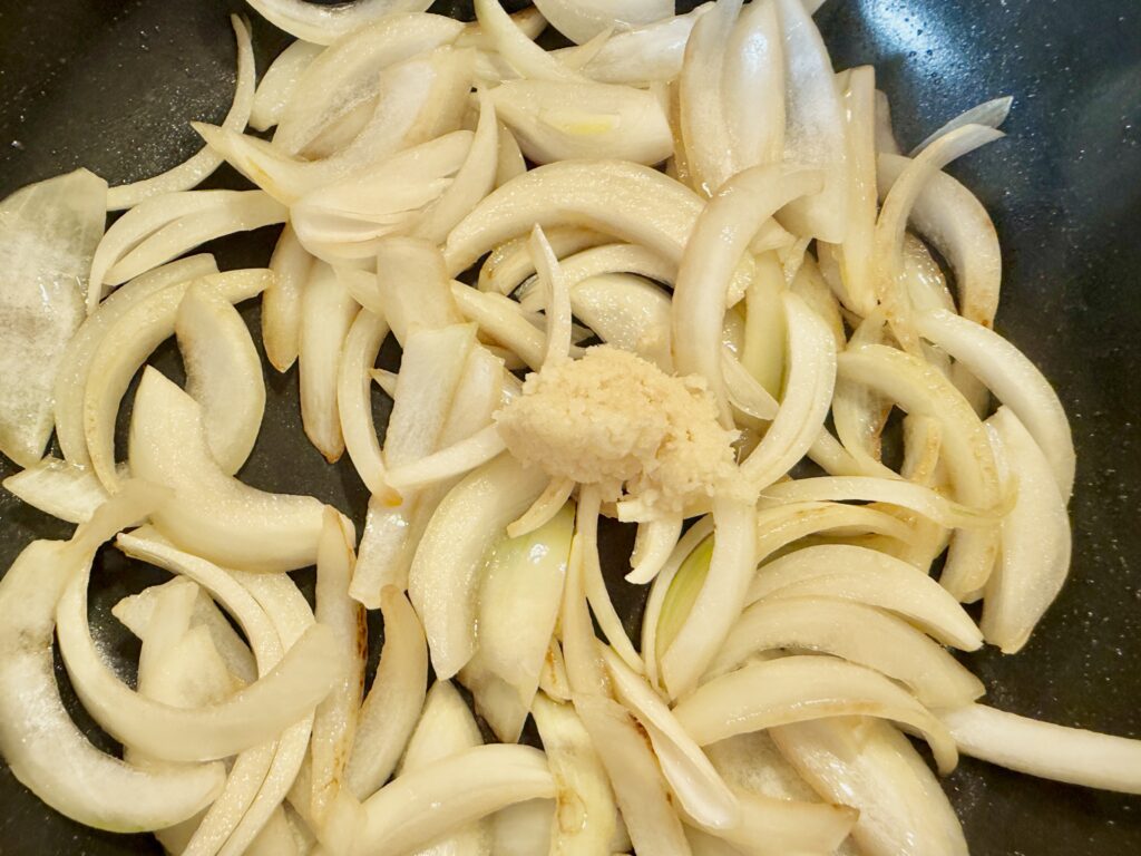Shogayaki flavor base: add grated ginger once the onion softens
