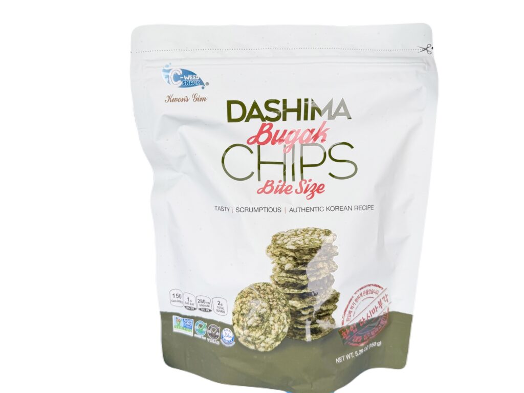 コストコで販売されているDashima Bugak Chips（ダシマ・ブガクチップ）のパッケージ写真