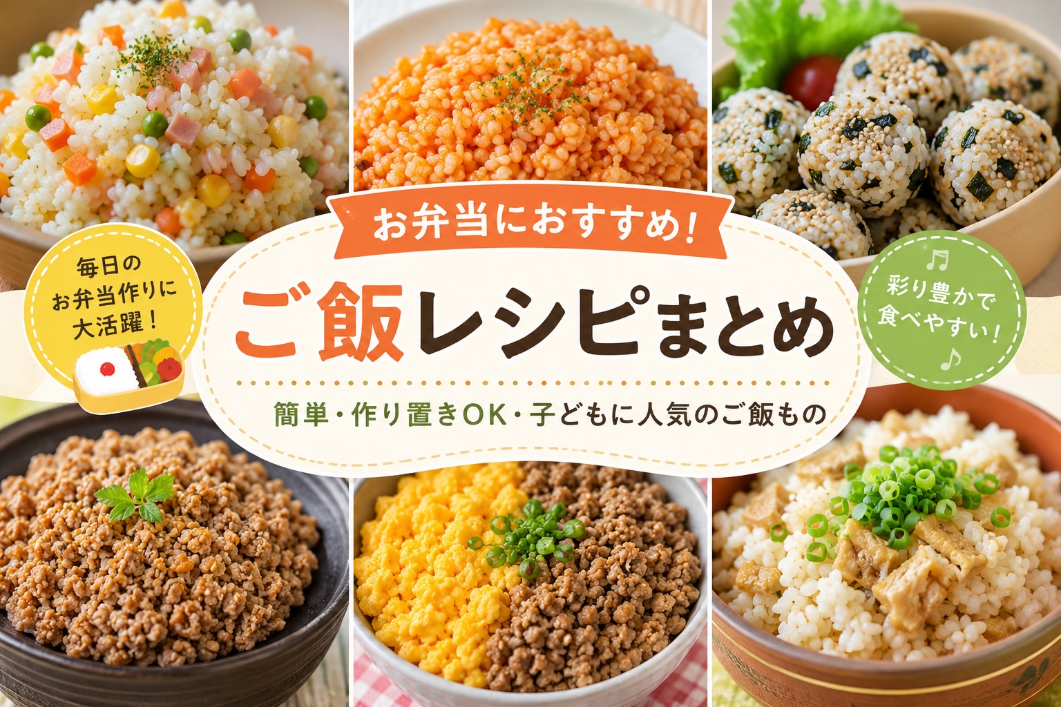 お弁当におすすめのご飯レシピまとめ｜三色ピラフ・ケチャップライス・チュモッパ・鶏そぼろ・二色そぼろ・こぎつねご飯